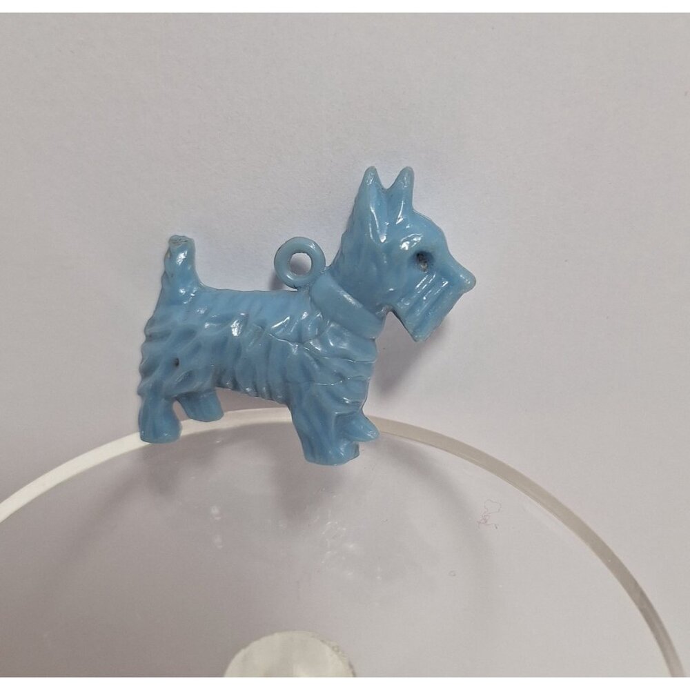 Blue Plastic Terrier Dog Vintage Charm Pendant Jewelry W Collar Scottish Westie - Picture 8 of 12
